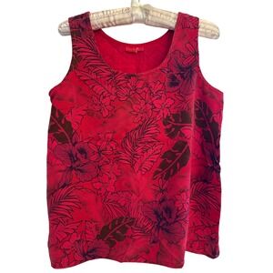 Tianello Red Floral Tropical Crop Tank Top Womens S USA Art to Wear Lagenlook